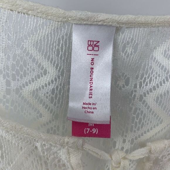 White Lace Back Popover Blouse Tassel M - Picture 4 of 9